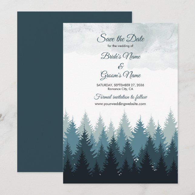 Reserve A Data Casamento Russo da Floresta de Aquarela Pine Tree (Frente/Verso)