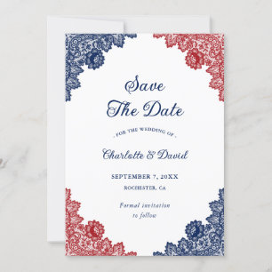 Reserve A Data Casamento Russo de rendas marinhos Azul e Vermelho