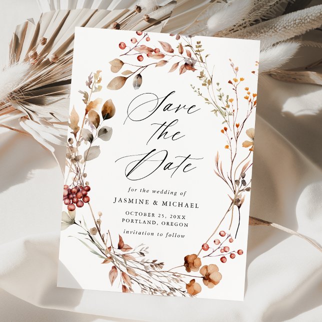 Reserve A Data Casamento Rustic Autumn Floral Wreath (Criador carregado)