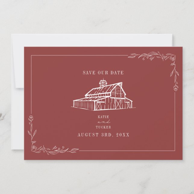 Reserve A Data Casamento Rustic Barn Com Vermelho Mudado Salve A  (Frente)