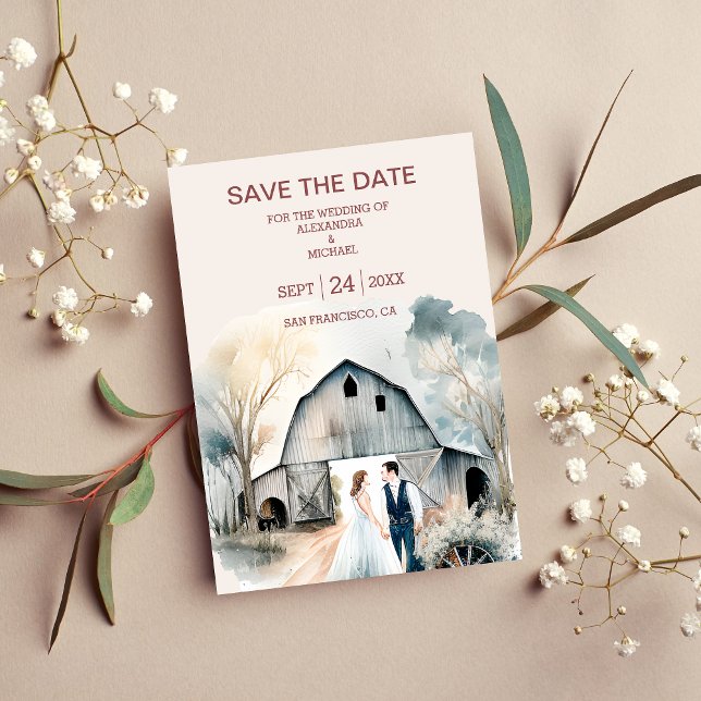 Reserve A Data Casamento Rustic Barn Watercolor (Criador carregado)