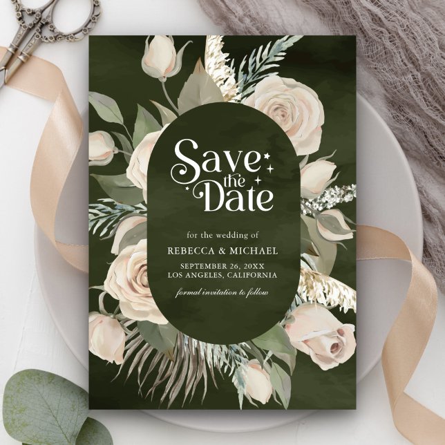 Reserve A Data Casamento Rustic Boho Ivory Rosa Dark Sage (Criador carregado)