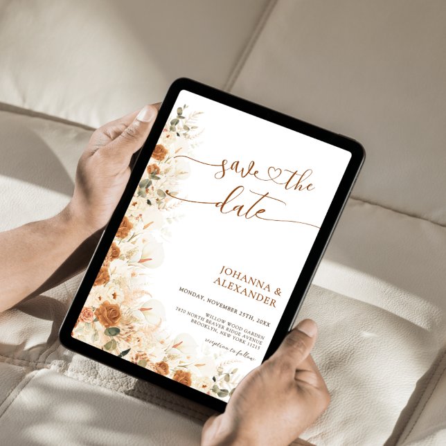 Reserve A Data Casamento Rustic Boho Terracotta Floral Código QR (Criador carregado)