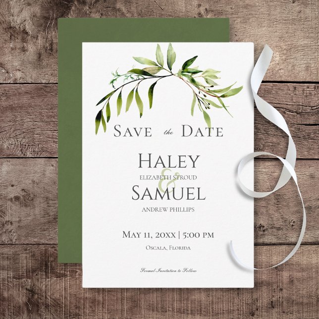 Reserve A Data Casamento Rustic Botanical Greenery Bough (Rustic Botanical Greenery Bough Wedding Save the Date Card)