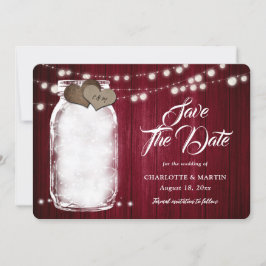 Reserve A Data Casamento Rustic Burgundy Mason Jar String Luzes