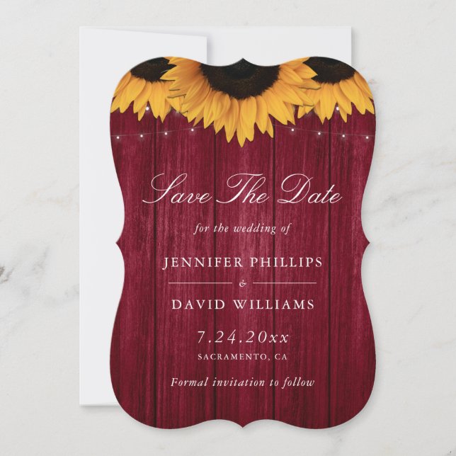 Reserve A Data Casamento Rustic Burgundy Sunflower (Frente)