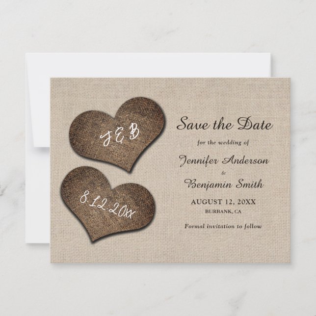 Reserve A Data Casamento Rustic Burlap Hearding Salva A Foto Da D (Frente)