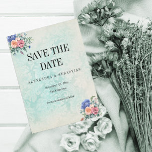 Reserve A Data Casamento Rustic Faded Damask e Rosas