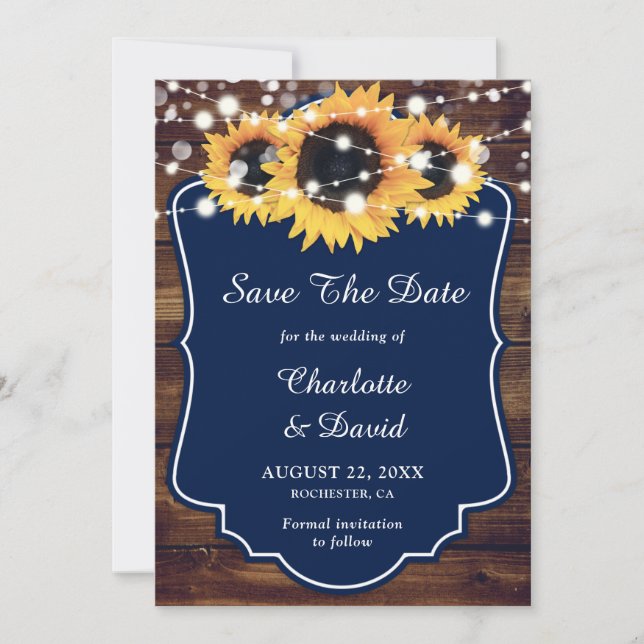 Reserve A Data Casamento Rustic Marinho Blue Sunflower (Frente)