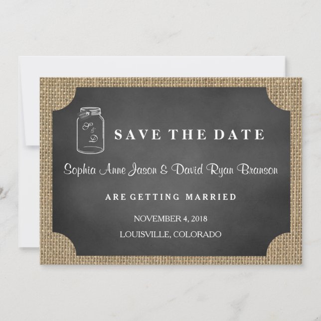 Reserve A Data Casamento Rustic Mason Jar Burlap SALVE A DATA (Frente)