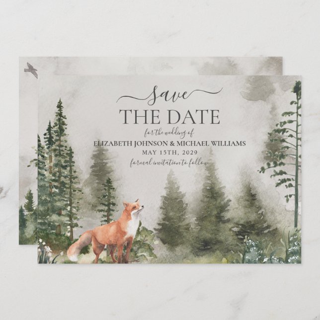Reserve A Data Casamento Rustic Mountain Forest Salva A Data (Frente/Verso)