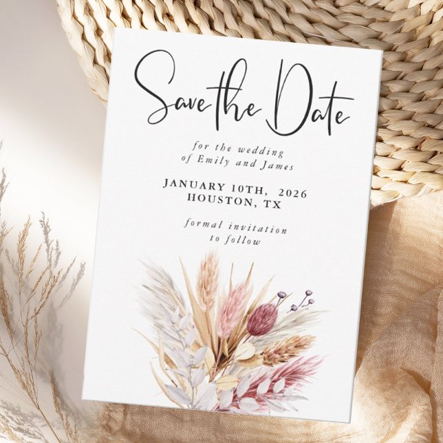 Reserve A Data Casamento Rustic Neutral Boho Pampas (Criador carregado)