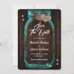 Reserve A Data Casamento Rustic Teal Mason Jar Wood
