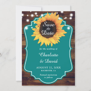 Reserve A Data Casamento Rustic Teal Sunflower