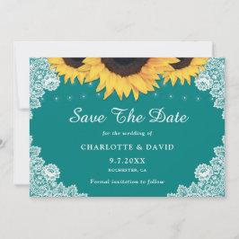 Reserve A Data Casamento Rustic Teal Sunflower Lace