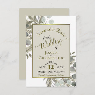 Reserve A Data Casamento Rustic Watercolor Eucalyptus & Pine Taup