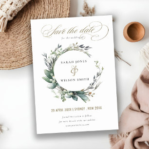 Reserve A Data Casamento Rustic Watercolor Green Foliage Wreath