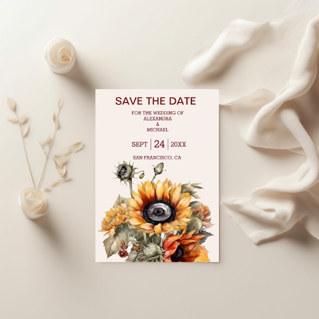 Reserve A Data Casamento Rustic Watercolor Sunflower (Criador carregado)