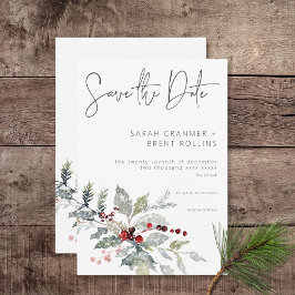 Reserve A Data Casamento Rustic Winter Holly Berries & Snow