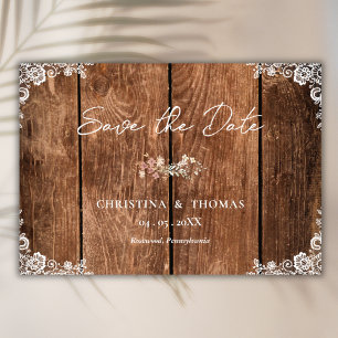 Reserve A Data Casamento Rustic Wood Lace Country Salve a Data