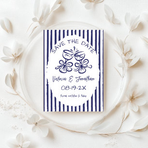 Reserve A Data Casamento Rústico Azul e Branco