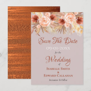 Reserve A Data Casamento Rústico Boho com Grama das Pampas e Cobr
