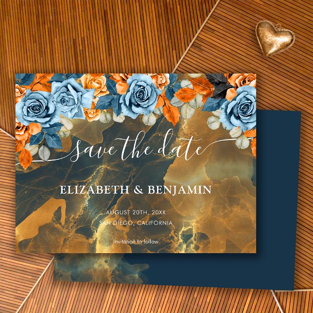 Reserve A Data Casamento Rústico Boho Elegante Dourado Azul e Fer (Criador carregado)