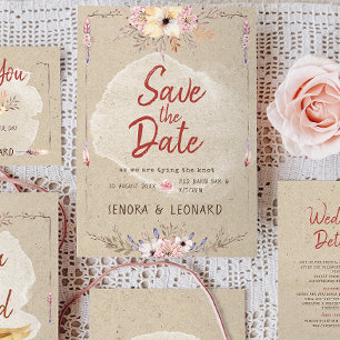 Reserve A Data Casamento Rústico Boho Floral Kraft
