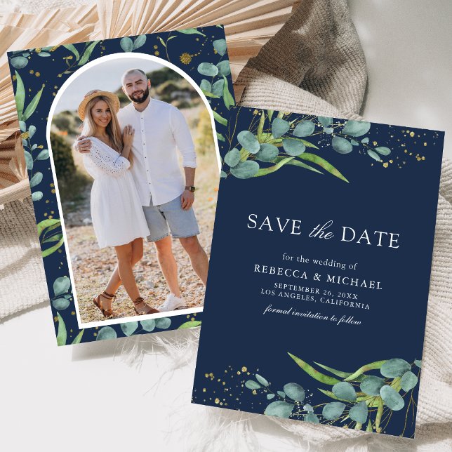 Reserve A Data Casamento Rústico com Eucalipto e Foto em Azul Mar (Criador carregado)
