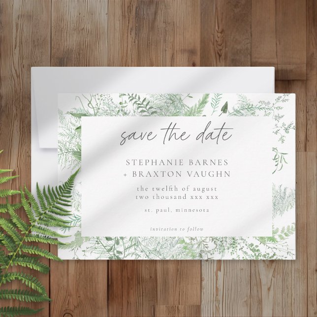 Reserve A Data Casamento Rústico com Samambaia em Aquarela (Criador carregado)