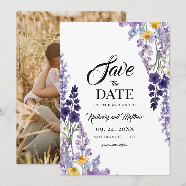 Reserve A Data Casamento Rústico de Flores Silvestres Elegantes (Frente/Verso)