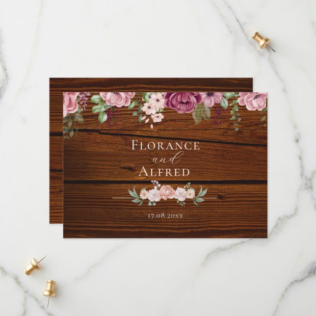 Reserve A Data Casamento rústico de madeira floral elegante branc (Frente/Verso In Situ)