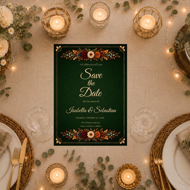 Reserve A Data Casamento Rústico de Outono com Verde Floresta (Criador carregado)