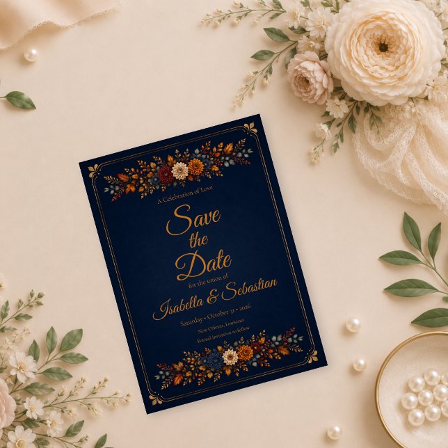 Reserve A Data Casamento Rústico de Outono no Azul Marinho (Criador carregado)