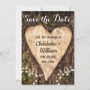 Reserve A Data Casamento Rústico do Coração do Latido de Madei