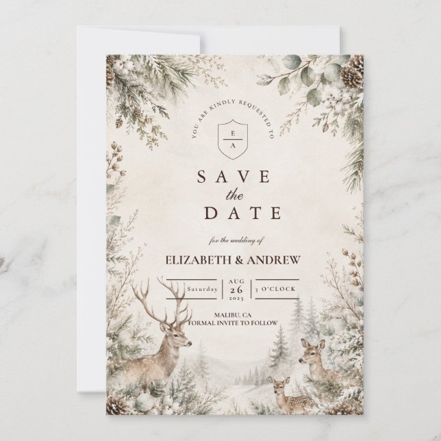 Reserve A Data Casamento Rústico e Atemporal de Inverno (Frente)