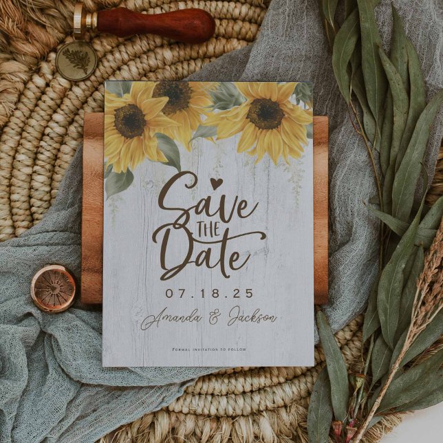 Reserve A Data Casamento rústico elegante com girassóis (Sunflower save the date cards)