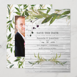 Reserve A Data Casamento Rústico em Aquarela com Folhagem em Cele