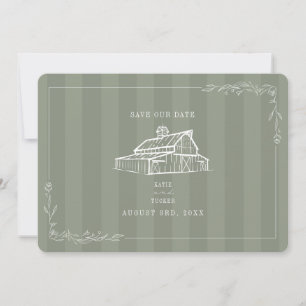 Reserve A Data Casamento Rústico em Celeiro com Faixa Verde Sage