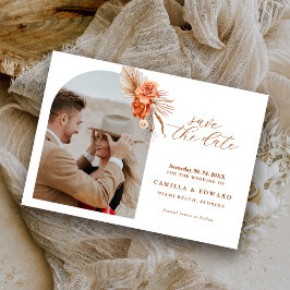 Reserve A Data Casamento Rústico Floral Laranja Queimado Boêmio
