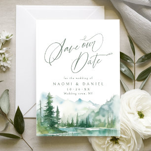 Reserve A Data Casamento Rústico Floresta Montanhosa Aquarela Sag