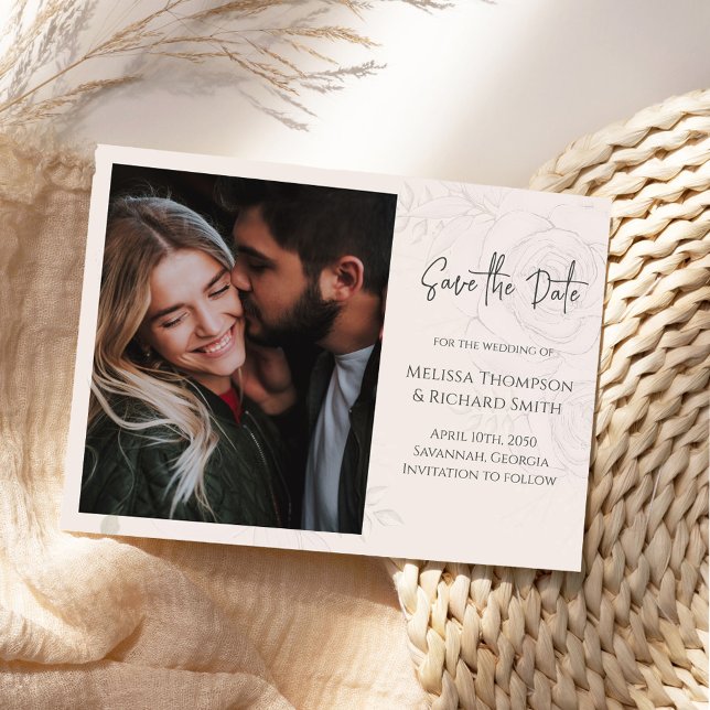 Reserve A Data Casamento Salve a Data Blush Floral (Elegant floral photo save the date card with stylish calligraphy script. )