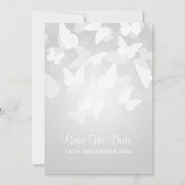 Reserve A Data Casamento Salve A Data Elusivo Borboletas Brancas (Frente)