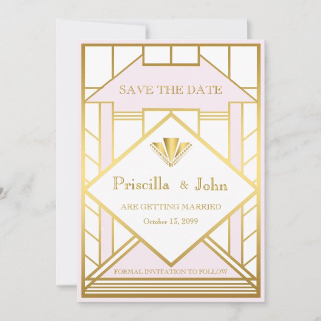 Reserve A Data Casamento Salve a Data, Grande Gatsby, ouro branco (Frente)
