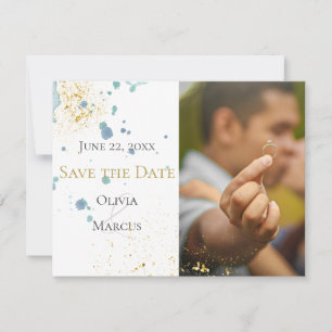 Reserve A Data CASAMENTO Salve a data PHOTO Blue Splatters
