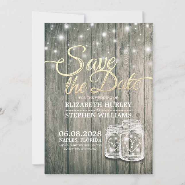 Reserve A Data Casamento Salve A Data Rústica Da Madeira Mason Ja (Frente)