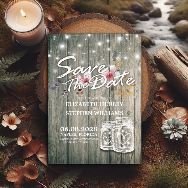 Reserve A Data Casamento Salve A Data Rústica Da Madeira Mason Ja (Criador carregado)