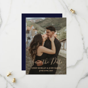 Reserve A Data Casamento Save The Date - Azul Marinho Escuro Cort