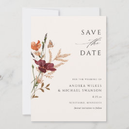 Reserve A Data Casamento Selvagem de Flor Silvestre Outono Vintag