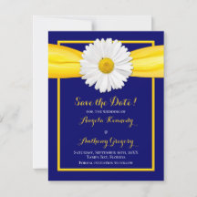 Casamento Shasta Daisy Yellow Ribbon Azul Marinho